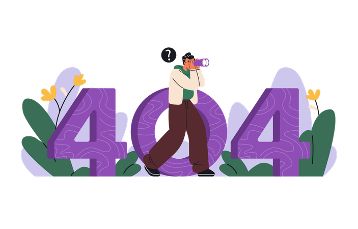 Man walking while looking for something using binoculars through number 404  Illustration