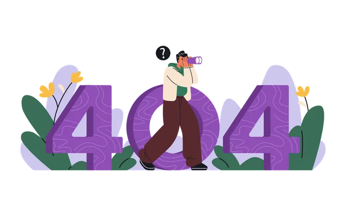Man walking while looking for something using binoculars through number 404  Illustration