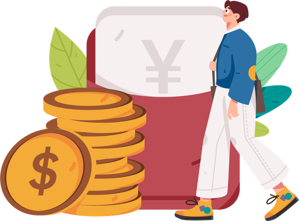 Man walking while looking yen cover  Illustration