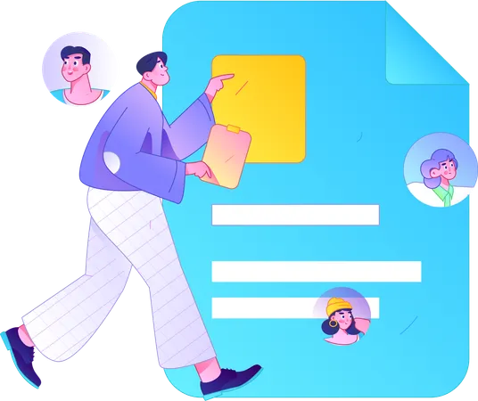 Man walking while pointing Web Based Application Form  Illustration