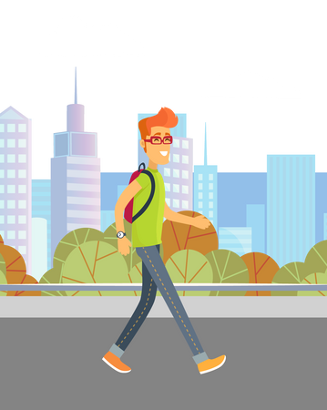 Man walking with backpack  Illustration