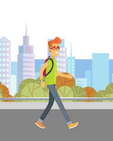 Man walking with backpack  Illustration