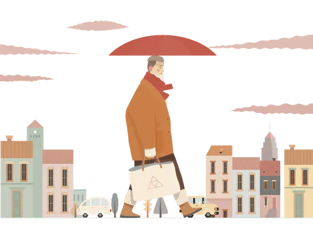 Man walking with bag Illustration