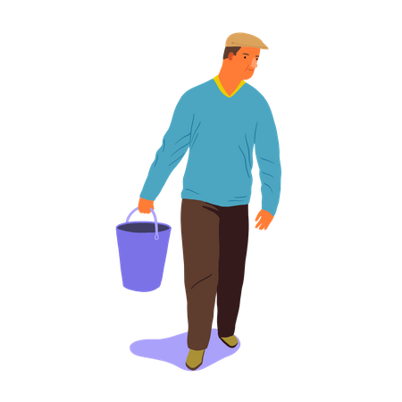 Man walking with bucket in his hand  Illustration