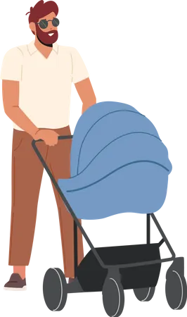 Man walking with child in stroller  Illustration