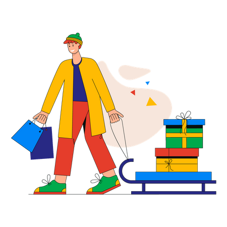 Man walking with christmas gifts Illustration