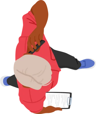 Top View Of A Man Walking With A Clipboard And Phone Male Character Exuding Professionalism And Efficiency As He Multitasks And Manages His Tasks With Precision Cartoon People Vector Illustration Illustration