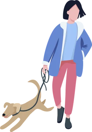 Man Walking With Dog Flat Color Vector Faceless Character Pet Owner Dog Lover Strolling With Playful Puppy Outdoors Isolated Cartoon Illustration For Web Graphic Design And Animation Illustration