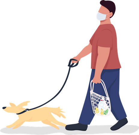 Best Premium Man Walking With dog Illustration download in PNG & Vector  format