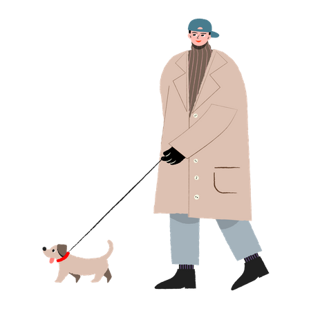 Man walking with dog Illustration