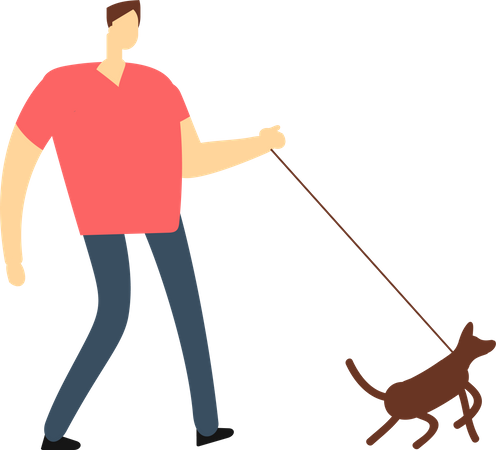 Man Walking With Dog  Illustration