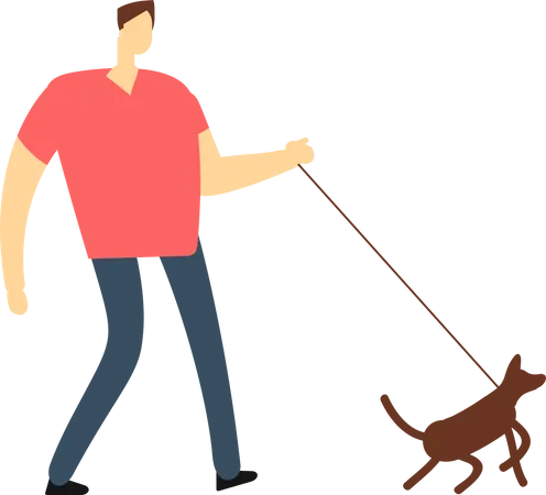 Man Walking With Dog  Illustration
