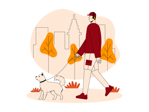 Man walking with dog  Illustration