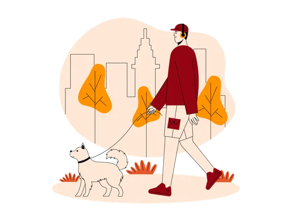 Man walking with dog  Illustration