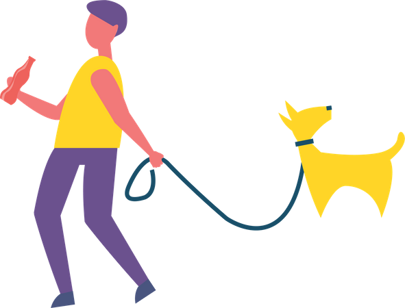Man Walking with Dog in Park Illustration
