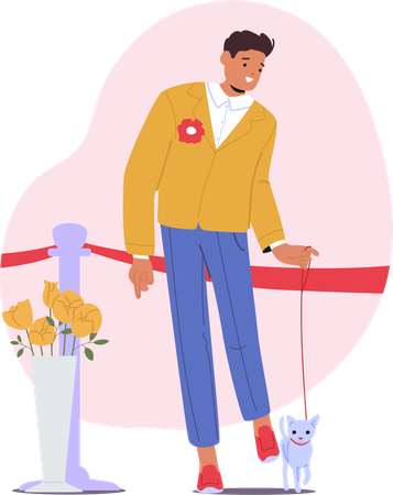 Man walking with dog on dog show  Illustration