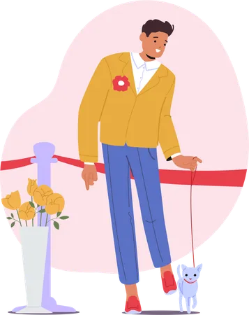 Man walking with dog on dog show  Illustration