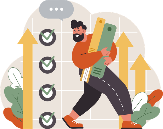 Man walking with files while getting growth  Illustration