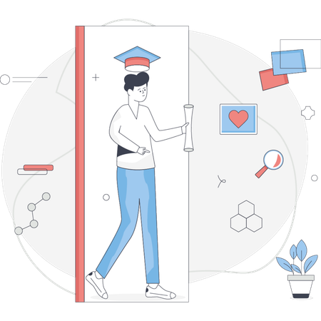 Man walking with graduation cap  Illustration