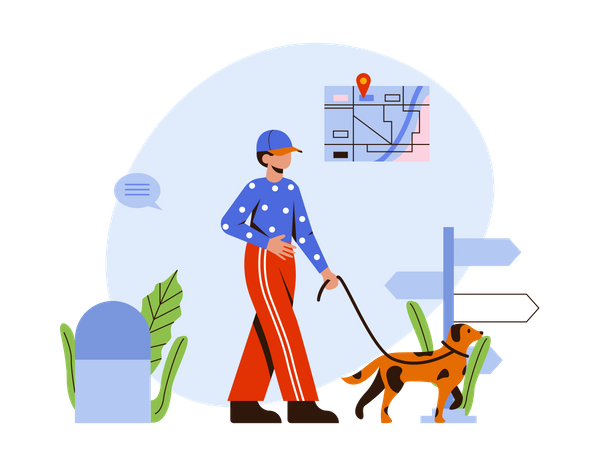 Man walking with his dog  Illustration