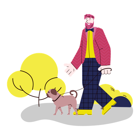 Man walking with his dog  Illustration