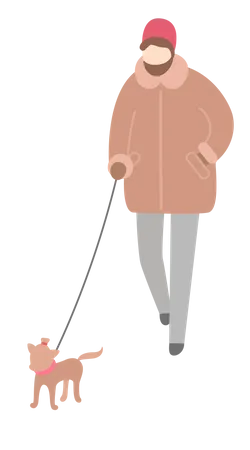 Man walking with his dog  Illustration