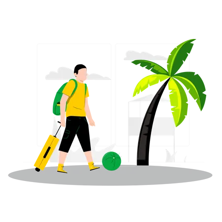 Man walking with luggage at beach Illustration