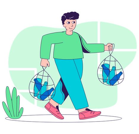 Man walking with plastic bottles Illustration