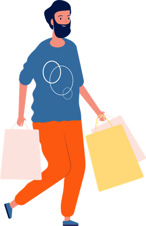 Man walking with shopping bags Illustration