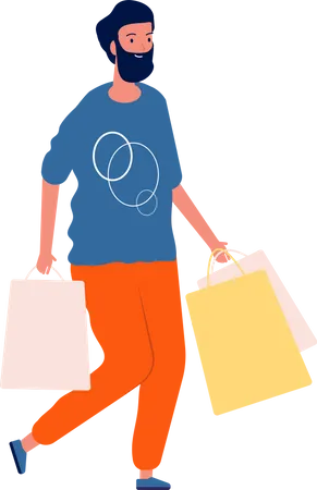 Man walking with shopping bags Illustration