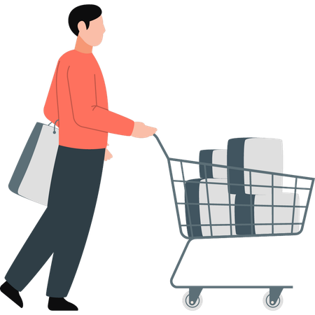 Man walking with shopping cart  Illustration