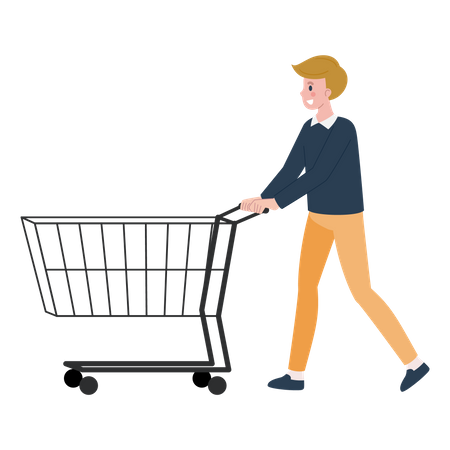 Man walking with Shopping Cart Illustration
