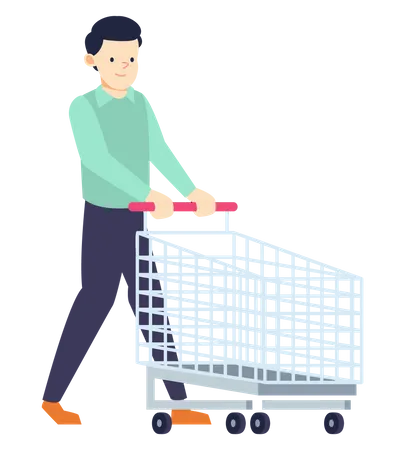 Man walking with Shopping Cart  Illustration