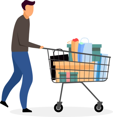 Man walking with shopping cart  Illustration