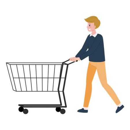 Man walking with Shopping Cart  Illustration