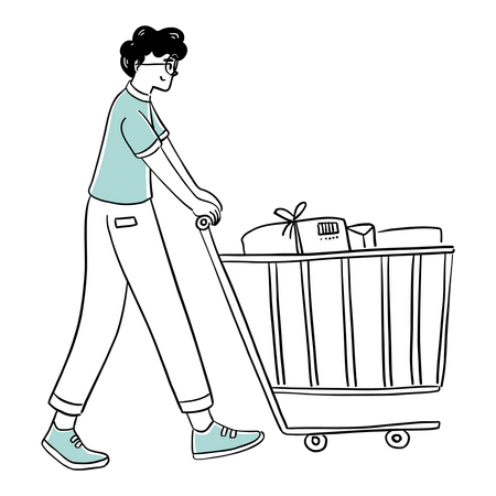 Man walking with Shopping Cart  Illustration