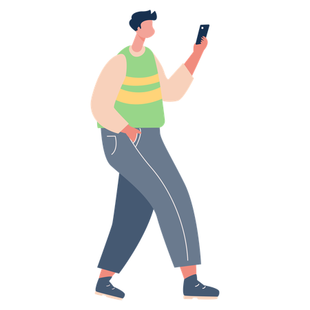 Man Walking with using mobile  Illustration