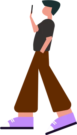 Man walking with using phone  Illustration