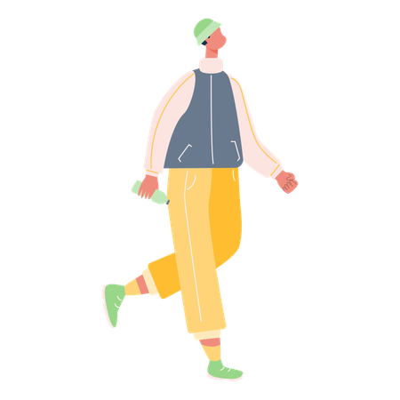 Man walking with water bottle  Illustration