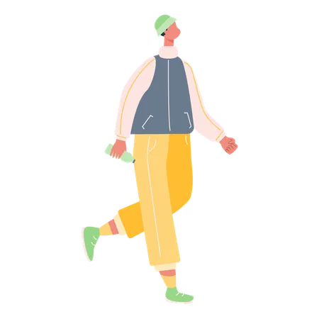 Man walking with water bottle  Illustration