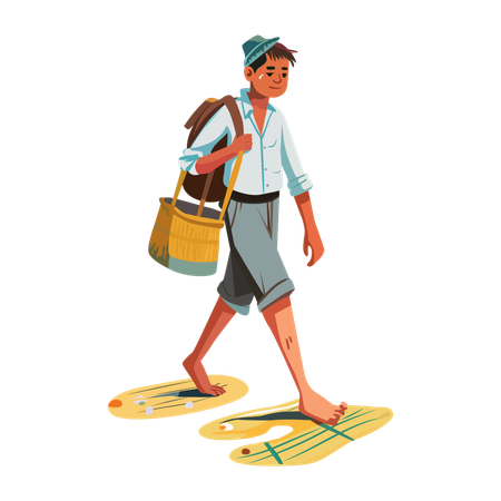 Man walks barefoot  Illustration