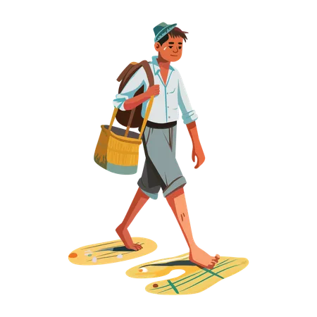 Man walks barefoot  Illustration