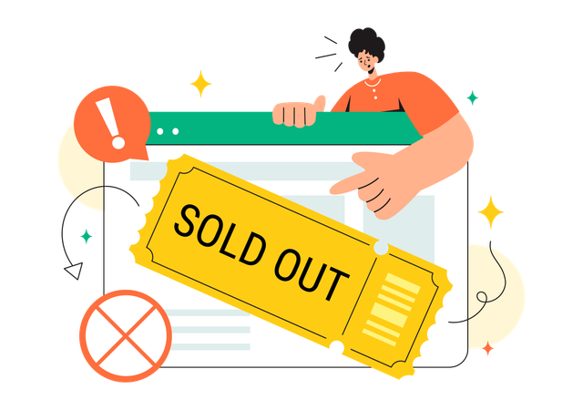 Man wanted to buy movie ticket which is sold out  Illustration