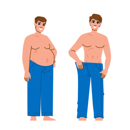 Body Weight Loss Man Vector Person Adult Diet Fit Control Lifestyle Body Weight Loss Man Character People Flat Cartoon Illustration 일러스트레이션