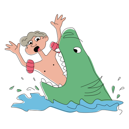 Man was attacked by a shark Illustration