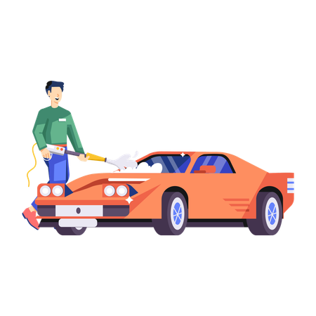 Man Washing Car  Illustration