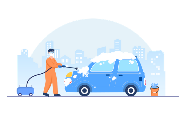 Man Washing Car  Illustration