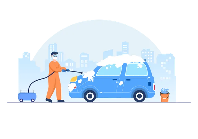 Man Washing Car  Illustration