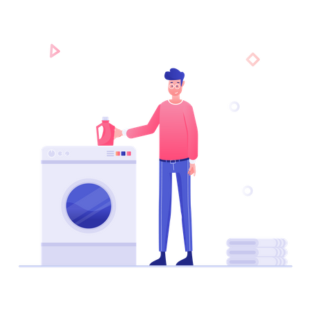 Man washing clothes in washing machine  Illustration