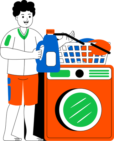 Man Washing Clothes With A Washing Machine  Illustration